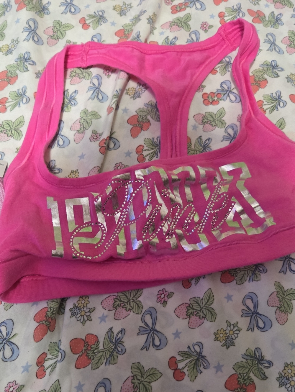 PINK Victoria's Secret Hot Pink Racerback Sports Bra with Metallic Logo